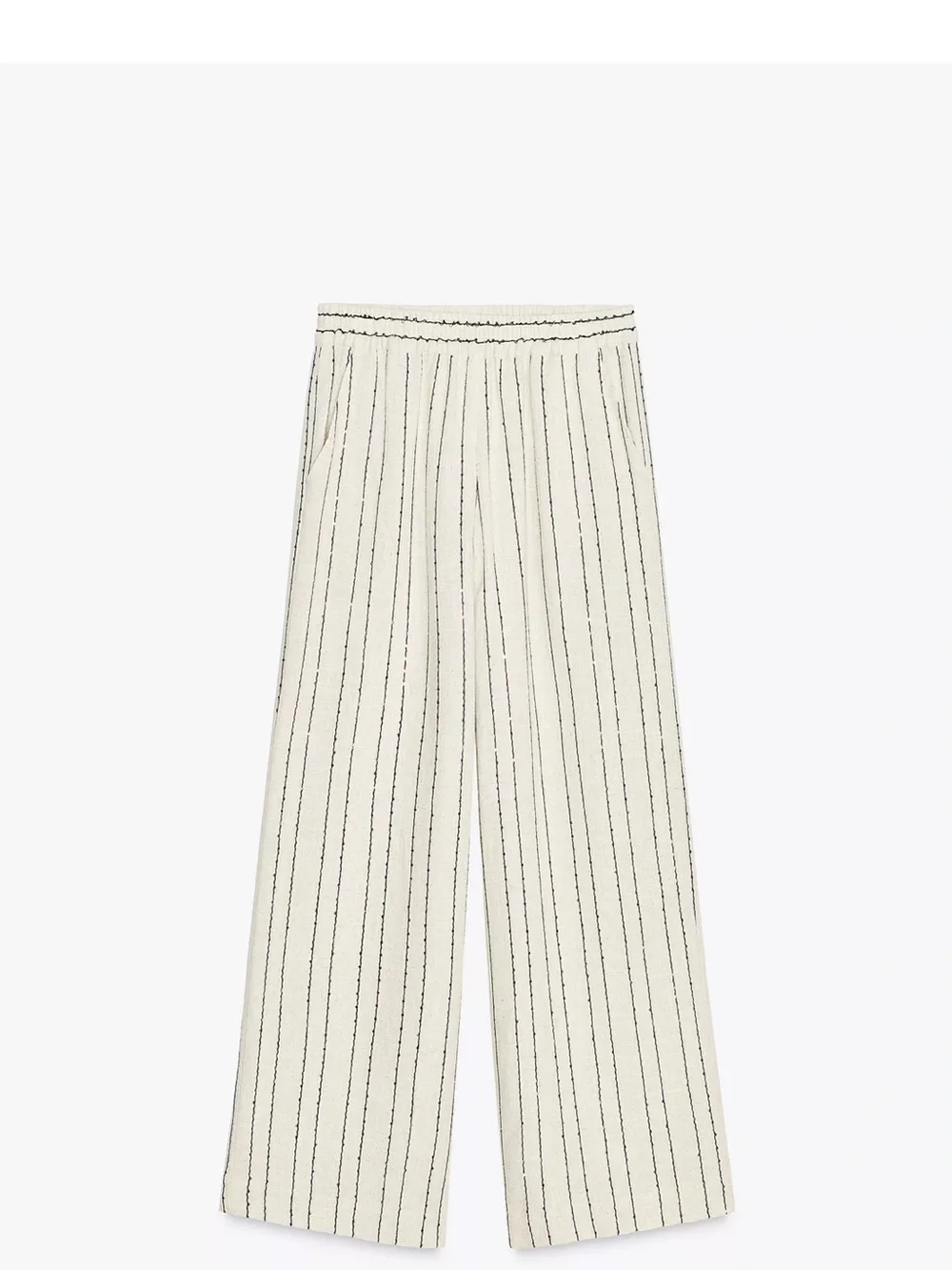 Zara Cream Pinstripe Sequin Wide-Leg Linen Pants, M